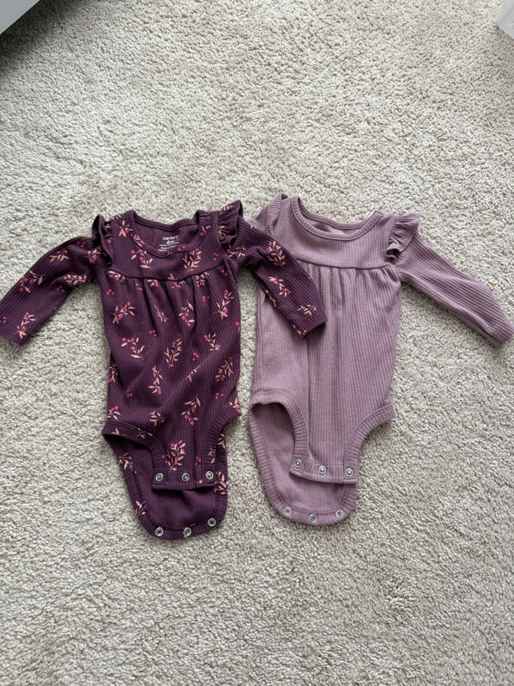 Carter's Girls Long-Sleeve Ruffle Bodysuits - Plum & Mauve